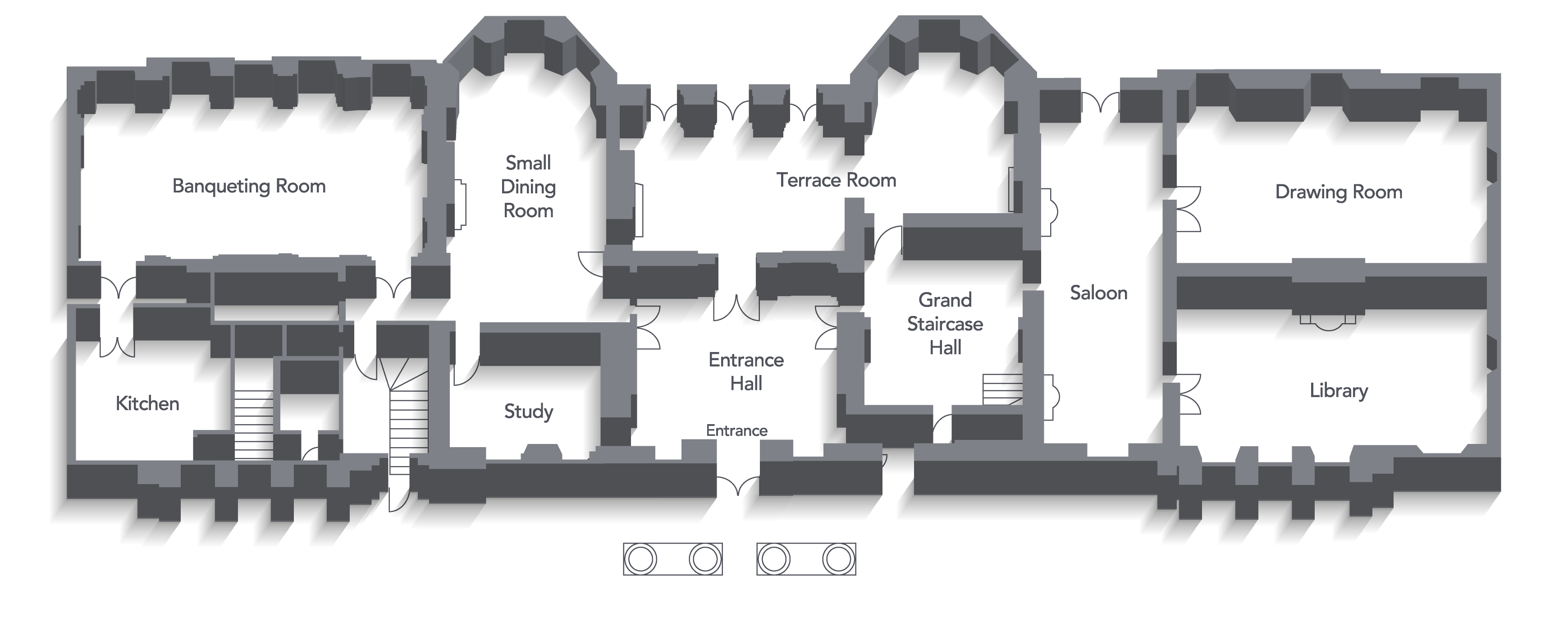 Floor plan of the ground floor of Hylands House