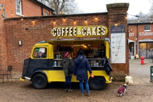 The Steaming Mug coffee van parked outside The Stables.