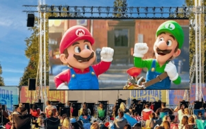 Mario Brothers playing on the Adventure Cinema screen.