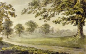 A watercolour of Hylands House and park by Major G Whitmore.