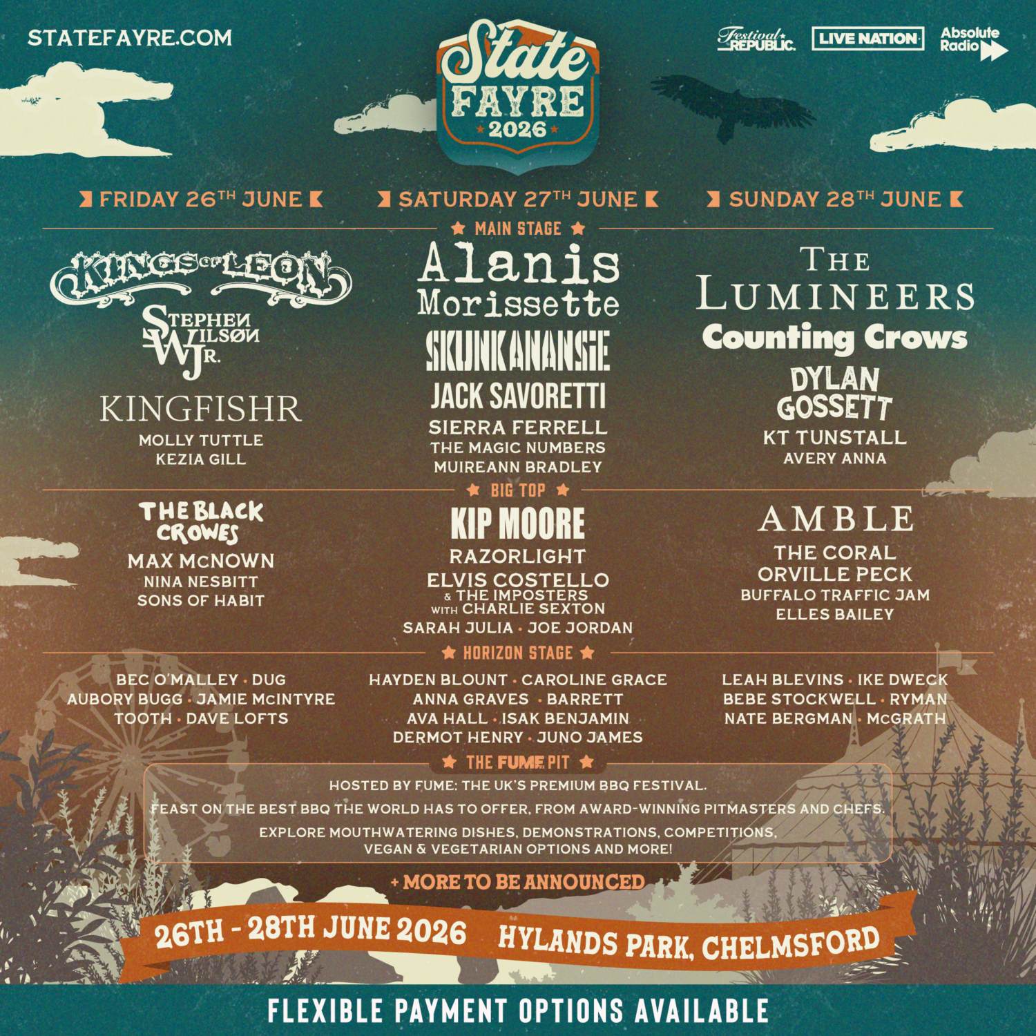 State Fayre 2026 poster with line-up
