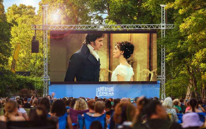 Pride and Prejudice on a large outdoor screen